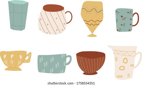 Gafas de tazas de diseño de superficie y adornos y patrones de utensilios de cocina
