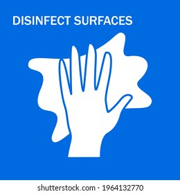 Surface disinfection vector illustration. Cleaning surface with antibacterial spray.Covid infection preventive measure. Information card