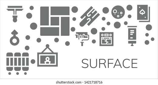 surface icon set. 11 filled surface icons.  Simple modern icons about  - Paint roller, Floor, Mars, Room divider, Earthquake, Cutting board, Painting, Full moon, Roll up, Deck