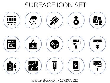 surface icon set. 15 filled surface icons.  Collection Of - Room divider, Earthquake, Deck, Painting, Cutting board, Full moon, Mars, Paint roller, Crack, Roll up