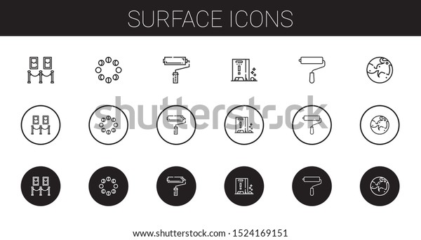 surface icons set. Collection of surface with\
painting, moon phases, paint roller, wet floor, mars. Editable and\
scalable surface\
icons.