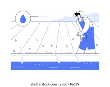 Surface irrigation systems abstract concept vector illustration. Farmer installing irrigation systems, agribusiness worker, agricultural input sector, sprinkling equipment abstract metaphor.