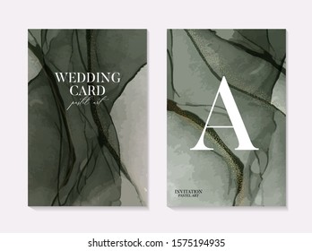 Surface liquid flow, tender greenery wedding card. Modern surface design.  Vector lcohol ink marble smoth texture, vertical art, watercolor acrylic design
