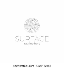 Surface logo template. Lined field abstract logo template. 
Abstract stripes line wavy field pattern. Topography logo. Relief logo. Mesh surface. Geology layers. Topographic line map.