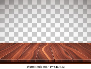 Surface made from natural walnut boards. Textured wooden floor isolated on transparent background. Realistic 3D vector illustration.