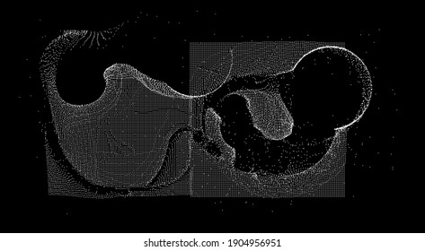Surface made of particles, array of points. Abstract technology background.