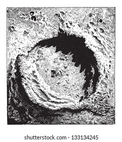 Surface of the Moon, showing the Copernicus impact crater, vintage engraved illustration. Dictionary of Words and Things - Larive and Fleury - 1895