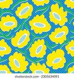 a surface pattern design with abstract shapes and textured risographe effect is a visually striking artwork. Fluid, organic shapes layered with multiple colors create a bold and subtle look.