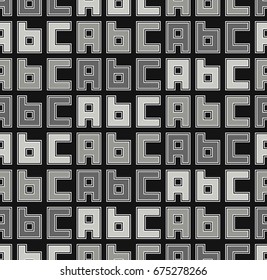 Surface pattern design with english letters. ABC word background. Alphabet beginning wallpaper. Back to school motif. Characters abstract. Lettering composition. Digital paper for print, script art.
