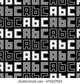 Surface pattern design with english letters. ABC word background. Alphabet beginning wallpaper. Back to school motif. Characters abstract. Lettering composition. Digital paper with script art