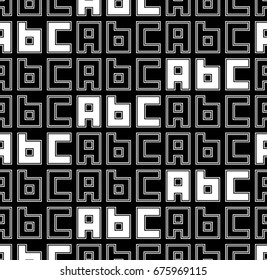Surface pattern design with english letters. ABC word background. Alphabet beginning wallpaper. Back to school motif. Characters abstract. Lettering composition. Digital paper with script art