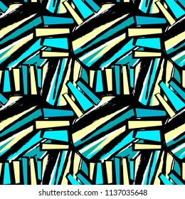 Surface pattern design, graffiti seamless hand craft expressive ink hipster pattern.Grunge urban dynamic expressive bright painting.Print for textile,apparel, wrapping paper.