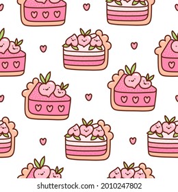 Surface pattern design with peach, cake, flower, heart on a white background. Sweet beautiful background. Print design for stationery supplies, kitchen decor, textile, packaging, wrapping paper etc.