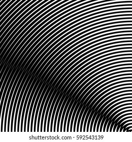 Surface pattern design with symmetrical curves ornament. Rounded color lines. Striped motif. Vinyl wallpaper. Digital paper for page fills, web designing, textile print. Vector art illustration.
