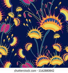 Surface Pattern Design Vector Endangered Flowers Carnivorous Plant