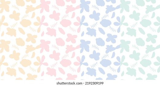 Surface pattern, Floral pattern. Seamless background  of beautiful watercolor botanical wild flowers. 4 color design, for background, wallpaper, clothing, wrapping, fabric,Vector illustration.