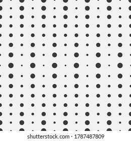 Surface pattern with symmetric geometric ornament. Round spots texture. Black circles abstract on white background. Polka dot motif. For digital paper, textile print, web design. Vector illustration.