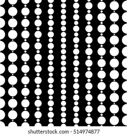 Surface pattern with symmetric geometric ornament. Round spots texture. White circles abstract on black background. Polka dot motif. For digital paper, textile print, web design. Vector illustration