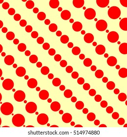 Surface pattern with symmetric geometric ornament. Round spots texture. Red circles abstract on yellow background. Polka dot motif. For digital paper, textile print, web design. Vector illustration