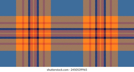 Surface plaid texture fabric, no people check background tartan. Royal textile seamless vector pattern in cyan and vivid tangerine color.