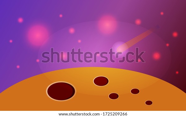 surface of the planet with craters close-up on a\
background of shining stars and a falling comet enchanting open\
space wallpaper for\
design