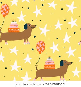 Surface seamless pattern design dog dachshund. Gift wrapping, wallpaper stationery paper