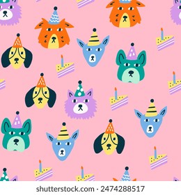 Surface seamless pattern design faces dogs. Gift wrapping, wallpaper stationery paper