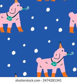 Surface seamless pattern design happy dog. Gift wrapping, wallpaper stationery paper
