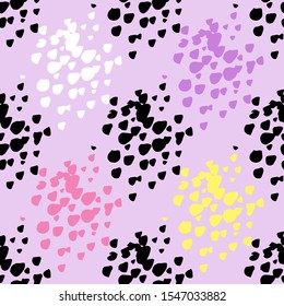 Surface texture brush stroke, ink, stains, abstract spots seamless vector pattern. Lilac background.
