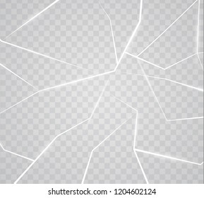 The surface texture is cracked on ice, isolated on a transparent background. Vector illustration. Broken glass.