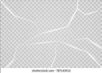 The surface texture is cracked on ice, isolated on a transparent background. Vector illustration. Broken glass.