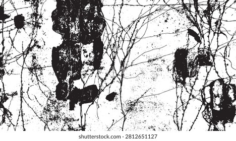 Surface texture vector image of weathered cement walls where vines grew - illustration.