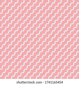Surface with trembling oblique stripes. Textile pattern in white and pink.