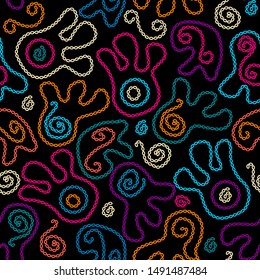 Surface with a wavy elements. Imitation os ethnic embroidery. Seamless vector image.