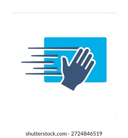 Símbolo de pano de mão de vetor plano azul ícone de limpeza de superfície símbolo de pano de mão limpo lavar higiene sanitária elemento gráfico sanitário sinal