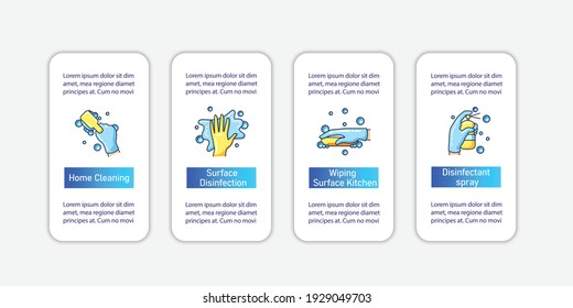 Surface wiping vector infographics.Housekeeper hand template design elements. Wet cleaning with sponge, brush, napkin. Presentation with 4 steps.Surface disinfection layout, info chart, banner 