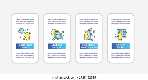 Infografía vectorial de borrado de superficie.Elementos de diseño de plantilla de mano del propietario. Limpieza con esponja, cepillo, servilleta. Presentación con 4 pasos.Diseño de desinfección de superficie, gráfico de información, banner 