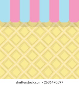 The surface of a yellow waffle cone with alternating colored flags hanging in front.