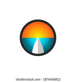 Surfbrett abstrakte Ozeane und Sonnenuntergang rund Logo, Naturlandschaft kreative Druck für Kleidung.