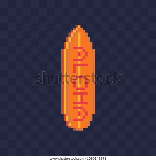 Surfboard Aloha Inscription Surfing Pixel Art Stock Vector