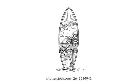 Surfboard Art Featuring a Bustling City Scene Blending Recreation with Urban Life
