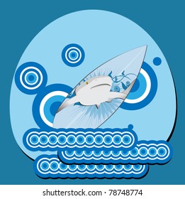 surfboard with attacking shark