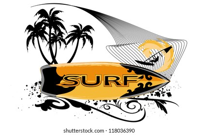 surfboard banner with surfers