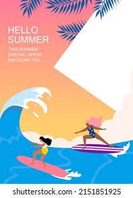 Surfboard banner.Summer banner.Cute pattern.Banner ,Frame ,Card design.colorful background.