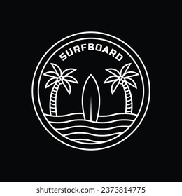 surfboard and beach logo design ideas with palm trees