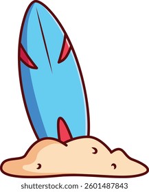 Surfboard in the Beach Vector Illustration Icon. Flat Cartoon Style
