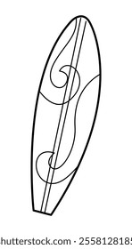 Surfboard in black outline. Doodle clip art for your projects.