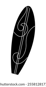 Surfboard in black and white colors. Doodle clip art for your projects.