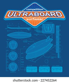 Surfboard blueprint diagram graphic