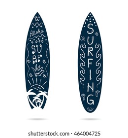 surfboard cartoon icon set illustration in blue and white color